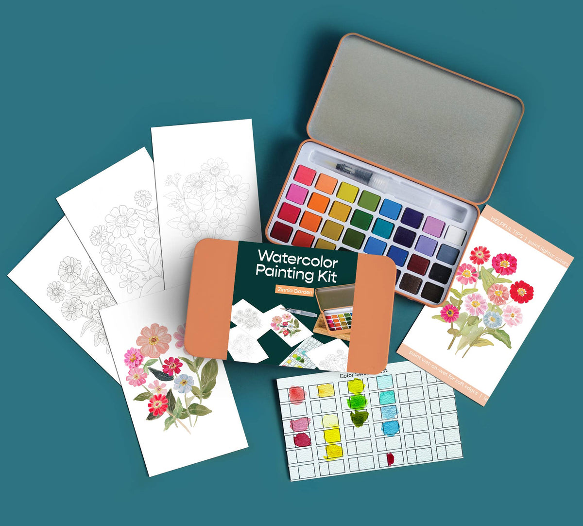 Zinnia Garden Watercolor Painting Kit